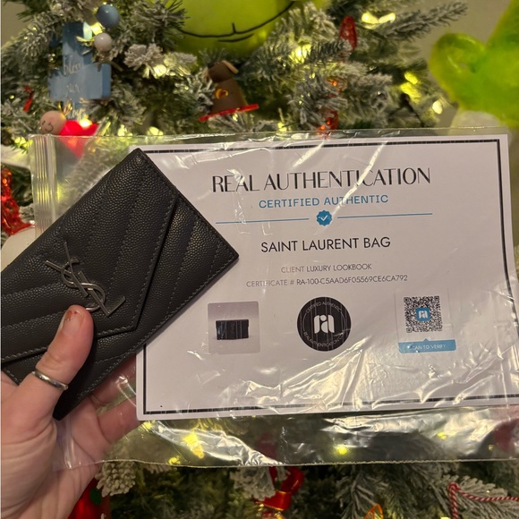 Saint Laurent YSL Dark Gray Quilted Leather Card Holder Flap Wallet NEW W/ COA - Picture 13 of 14